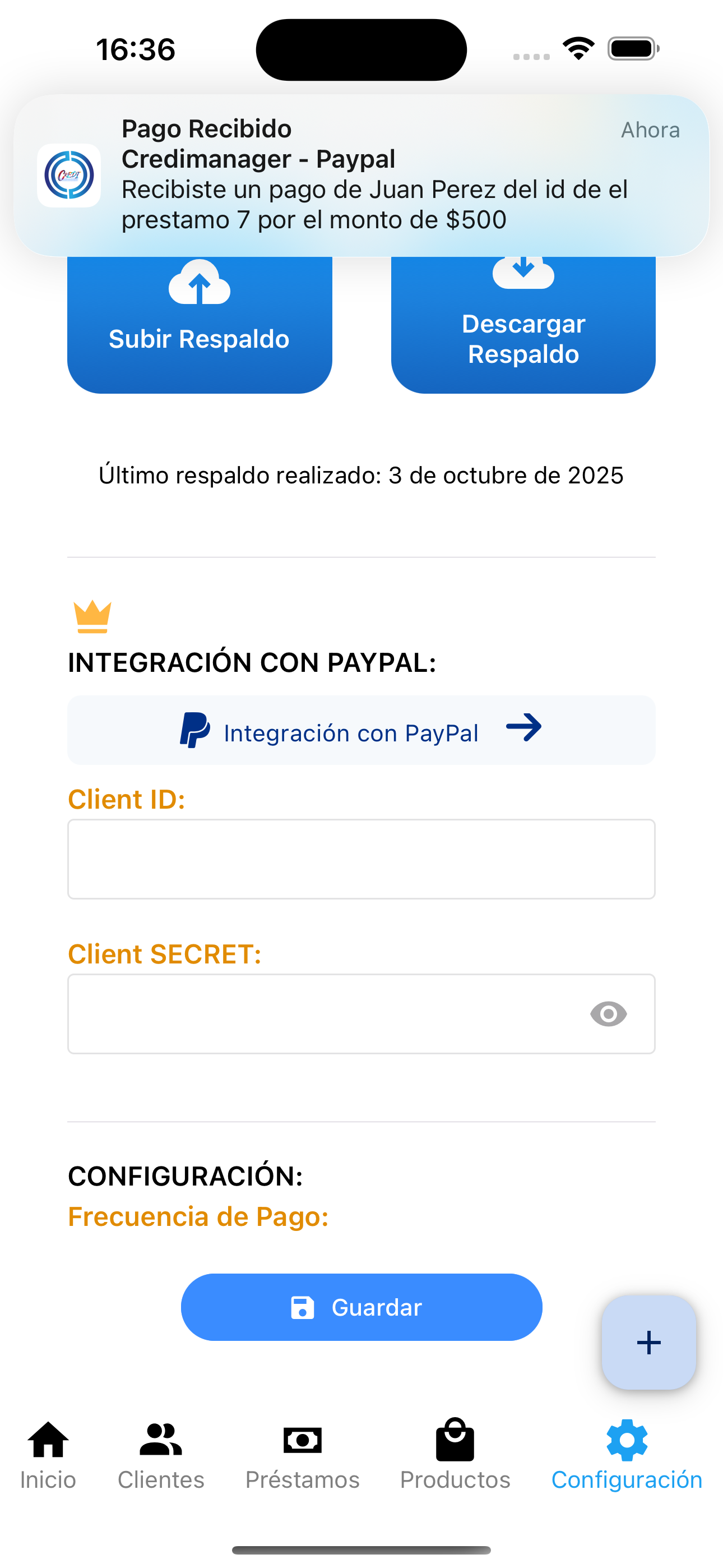 Pantalla préstamos